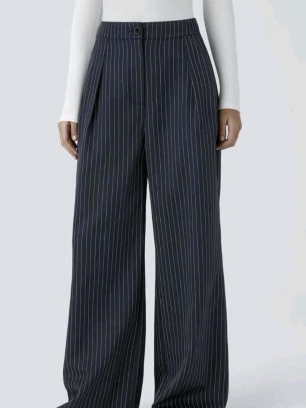 HALARA Navy Pinstripe Wide-Leg Trousers